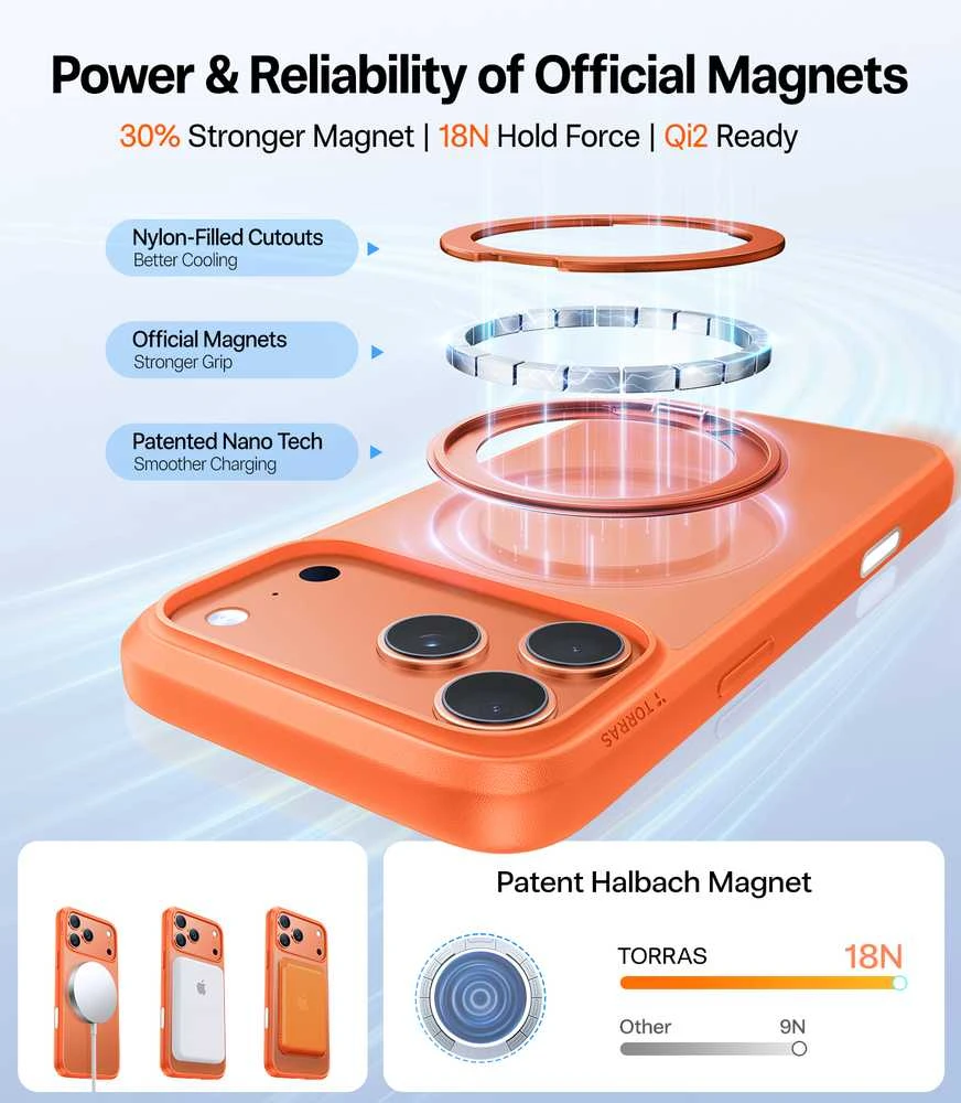 Dėklas Torras Ostand Pro, energinga oranžinė – iPhone 17 Pro