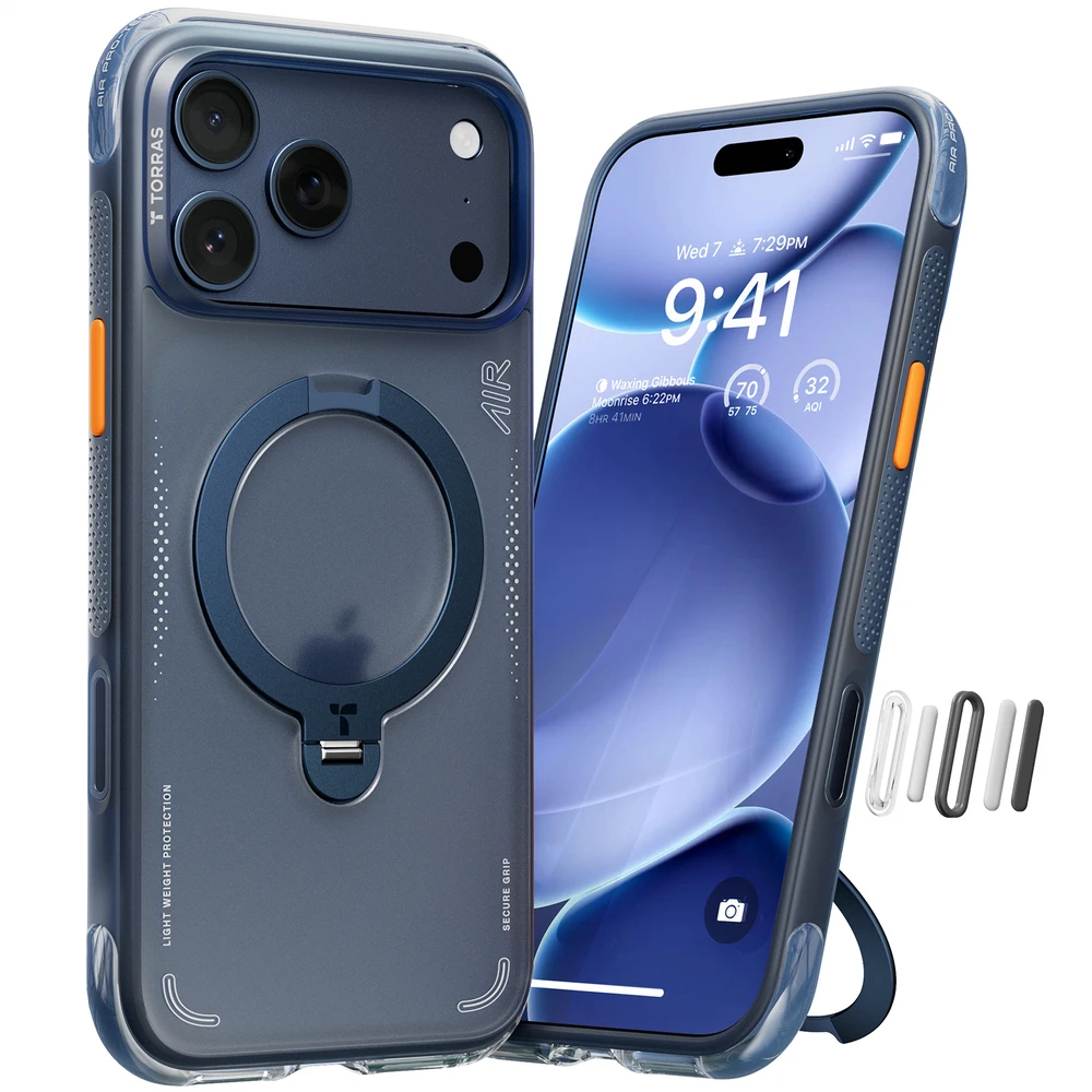 Dėklas Mėlyna TORRAS Ostand Spin Air - etui do iPhone 17 Pro kompatybilne su MagSafe (midnight mėlynas)