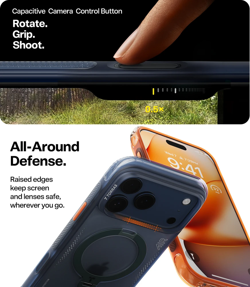Dėklas Mėlyna TORRAS Ostand Spin Air - etui do iPhone 17 Pro kompatybilne su MagSafe (midnight mėlynas)