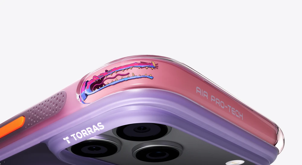 Dėklas „Torras Ostand Q3 Air Gawx Limited“, neoninė nakties mūza – „Apple iPhone 17 Pro Max“