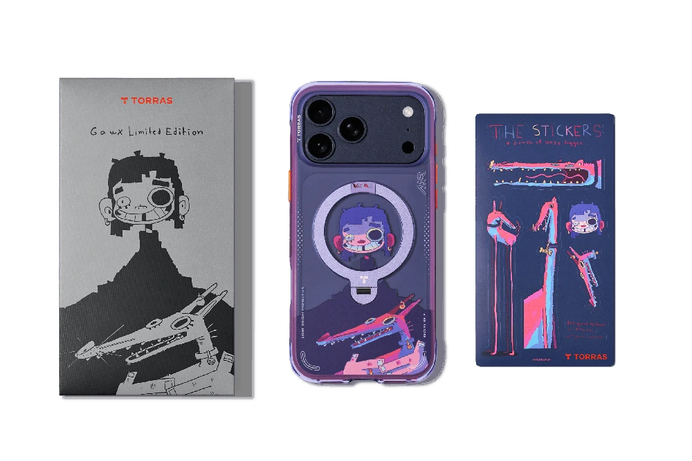Dėklas „Torras Ostand Q3 Air Gawx Limited“, neoninė nakties mūza – „Apple iPhone 17 Pro Max“
