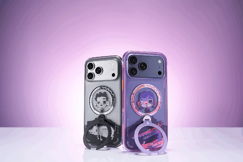 Dėklas „Torras Ostand Q3 Air Gawx Limited“, neoninė nakties mūza – „Apple iPhone 17 Pro Max“