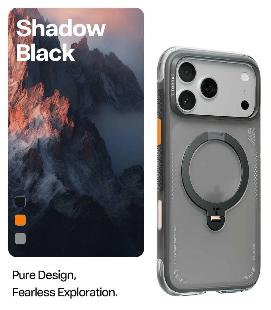 Dėklas TORRAS Ostand Spin Air - etui do iPhone 17 Pro kompatybilne su MagSafe (shadow juodas)