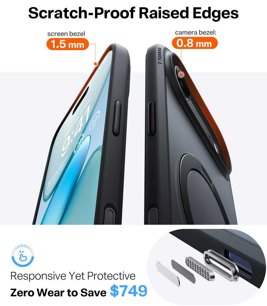 Dėklas Torras Ostand Q3 Spin, juoda - iPhone 17 Air