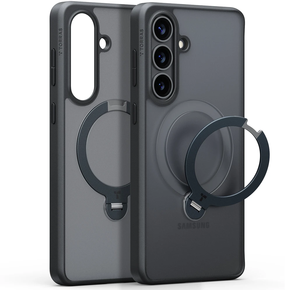 Dėklas Torras Ostand Q3 Spin, obsidian juodas – Samsung Galaxy S26
