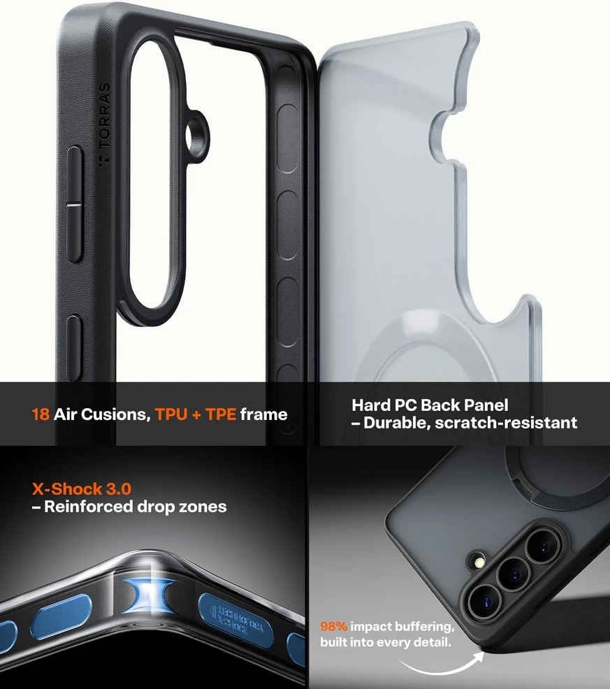 Dėklas Torras Ostand Q3 Spin, obsidian juodas – Samsung Galaxy S26