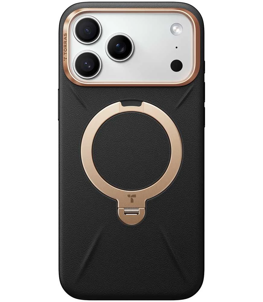 Dėklas Torras Ostand Q3 Vegskin, obsidianinė juoda — iPhone 17 Pro Max