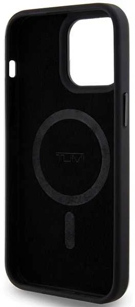 Tumi TUHMP15XRBAK Apple iPhone 15 Pro Max 6.7" juodos spalvos kietas dėklas, odinis balistinio rašto MagSafe dėklas