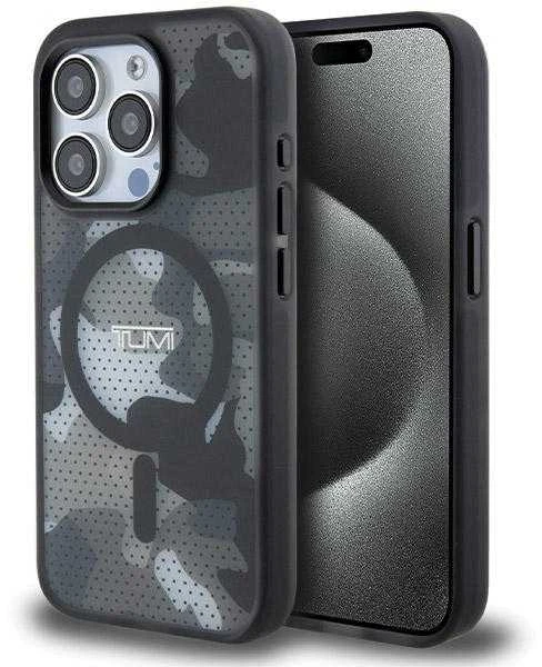 Tumi TUHMP15XTCAMK Apple iPhone 15 Pro Max 6.7″ juodos spalvos kietas dėklas with Frosted Camo Print and MagSafe