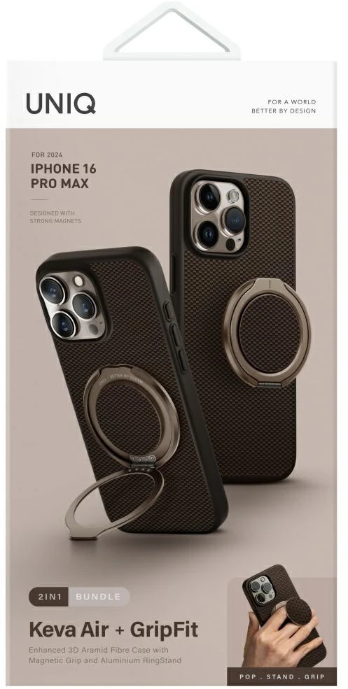 Uniq Keva Air Magclick įkrovimo GripFit dėklas, skirtas iPhone 16 Pro Max – rudas