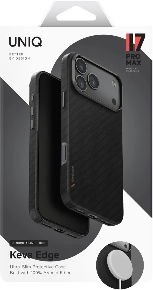 Dėklas UNIQ Keva EDGE Apple iPhone 17 Pro Max Magclick Charging juodos spalvos