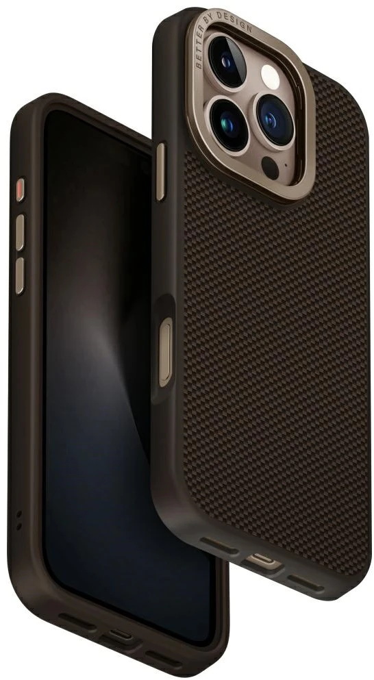 Uniq Keva Max Magclick įkrovimo kameros stovo dėklas, skirtas iPhone 16 Pro – rudas