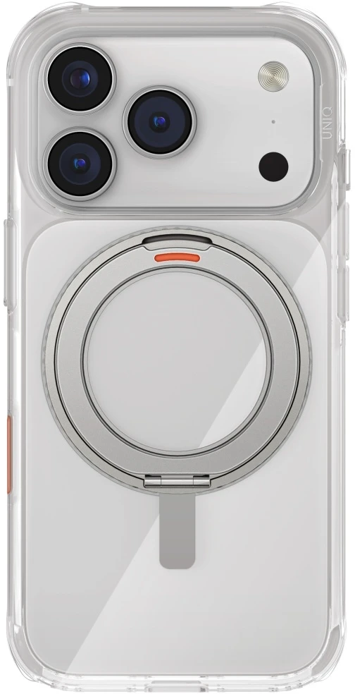 UNIQ Swivix dėklas, skirtas iPhone 17 Pro, su 360° besisukančiu stovu, skaidrus