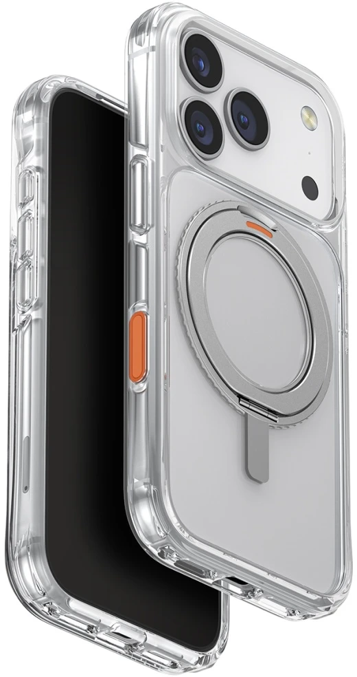 UNIQ Swivix dėklas, skirtas iPhone 17 Pro, su 360° besisukančiu stovu, skaidrus