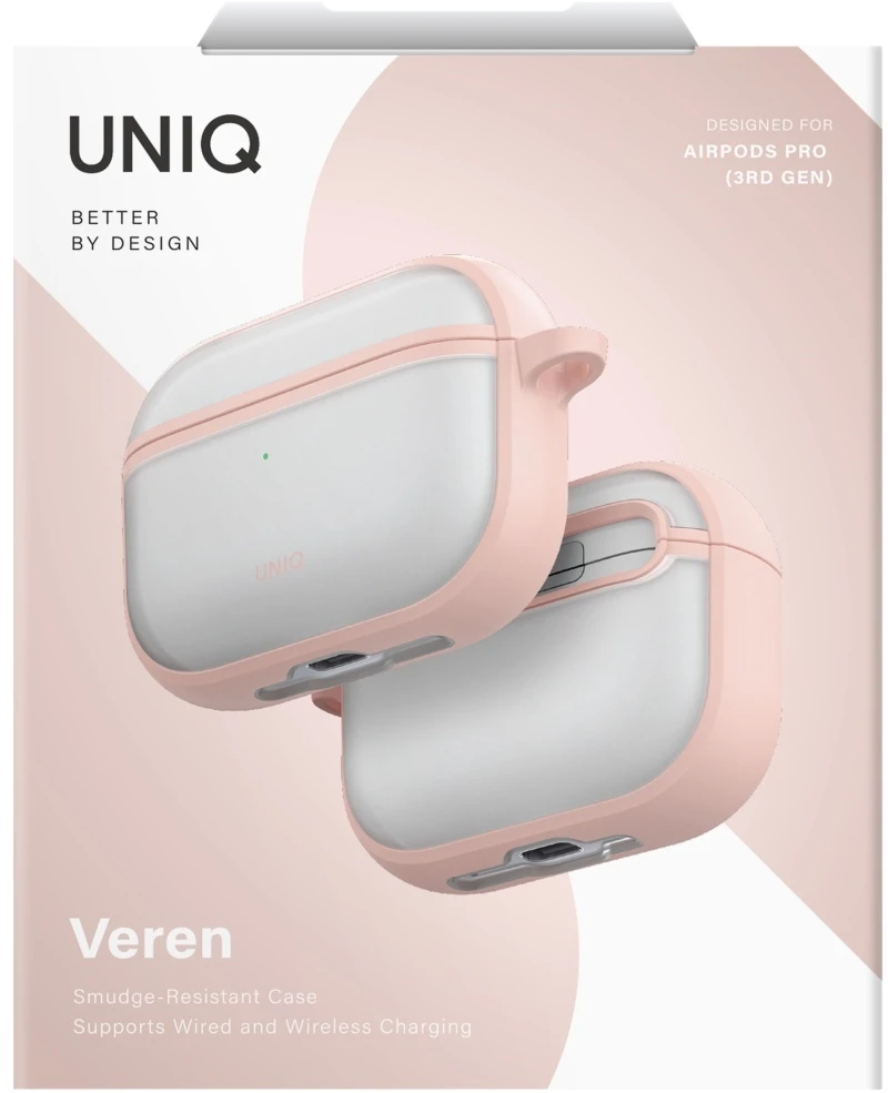 „Uniq Veren“ dėklas, skirtas „AirPods Pro 3“ ausinėms – rožinis
