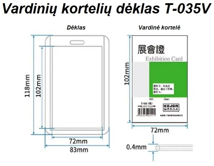Dėklas vardinei kortelei 4035V, 74×105 mm, dvipusis, vertikalus, skaidrus