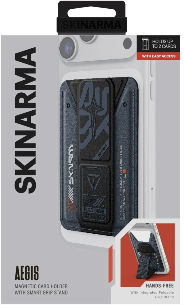 Dėklas Piniginė „Skinarma Kado Aegis“ magnetinė kortelių laikiklio rankena, tamsiai mėlyna