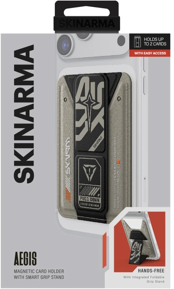Dėklas Wallet Skinarma Kado Aegis Magnetic Cardholder Grip Stand pilkos spalvos