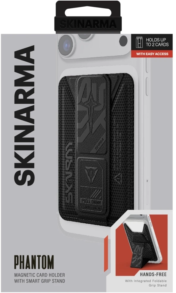Dėklas Wallet Skinarma Kado Phantom Magnetic Cardholder Grip Stand juodos spalvos