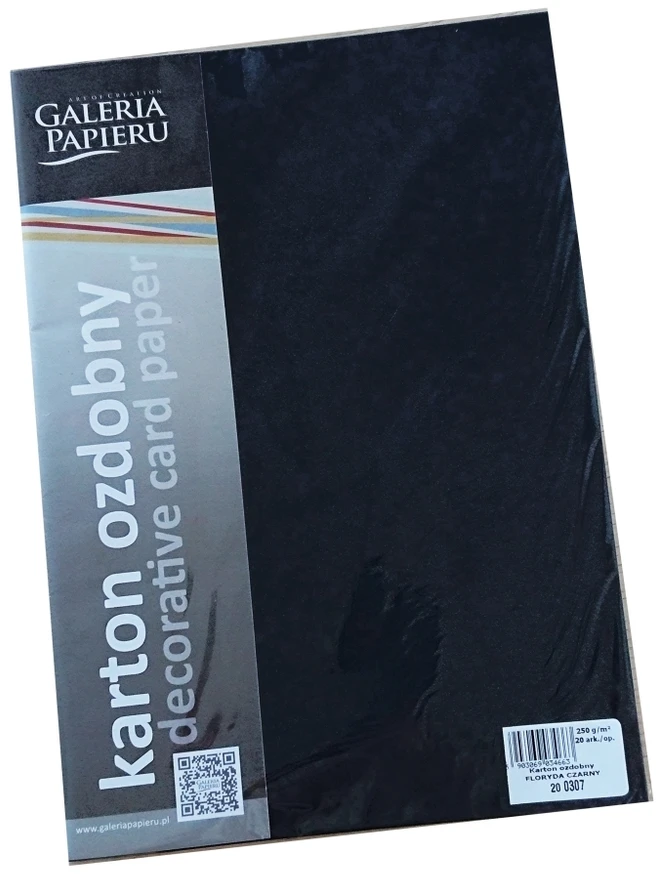 Dekoratyvinis kartonas Argo Florida, A4, 250g, 20 lapų, juodos spalvos