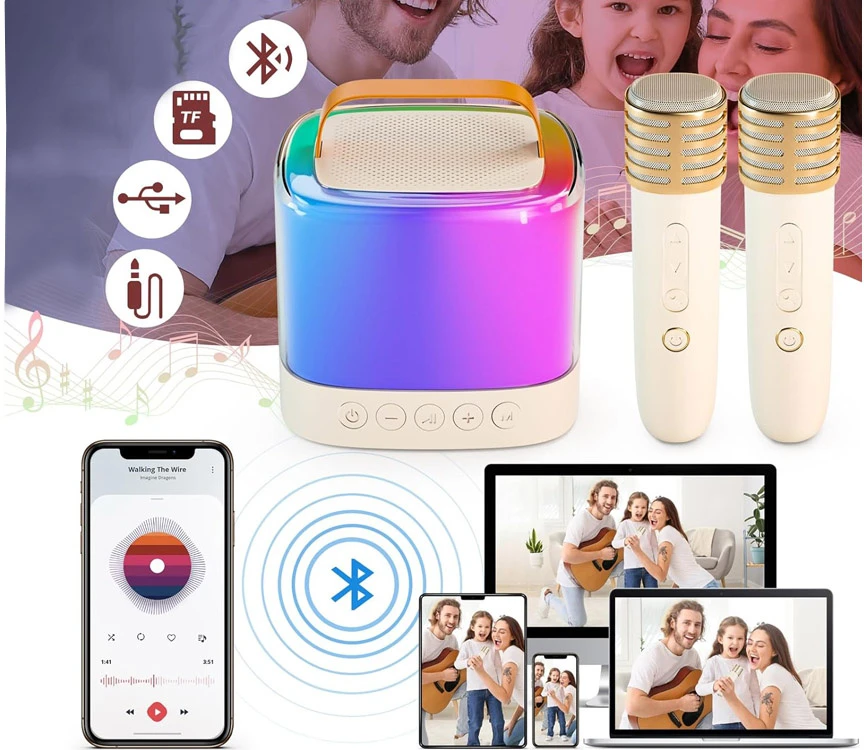 Jokomisiada „Bluetooth“ garso kalba + belaidis mikrofonas x2 KARAOKE rinkinys IN0178