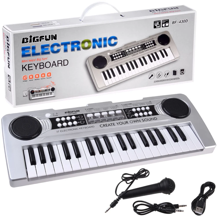Jokomisiada Mini organ KEYBOARD 37-keys + microphone Sidabrinis IN0183