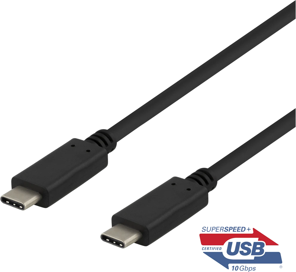 DELTACO USB-C į USB-C laidas, 1m, 10Gbps, 100W 5A, USB 3.1 Gen Juodas USBC-1402