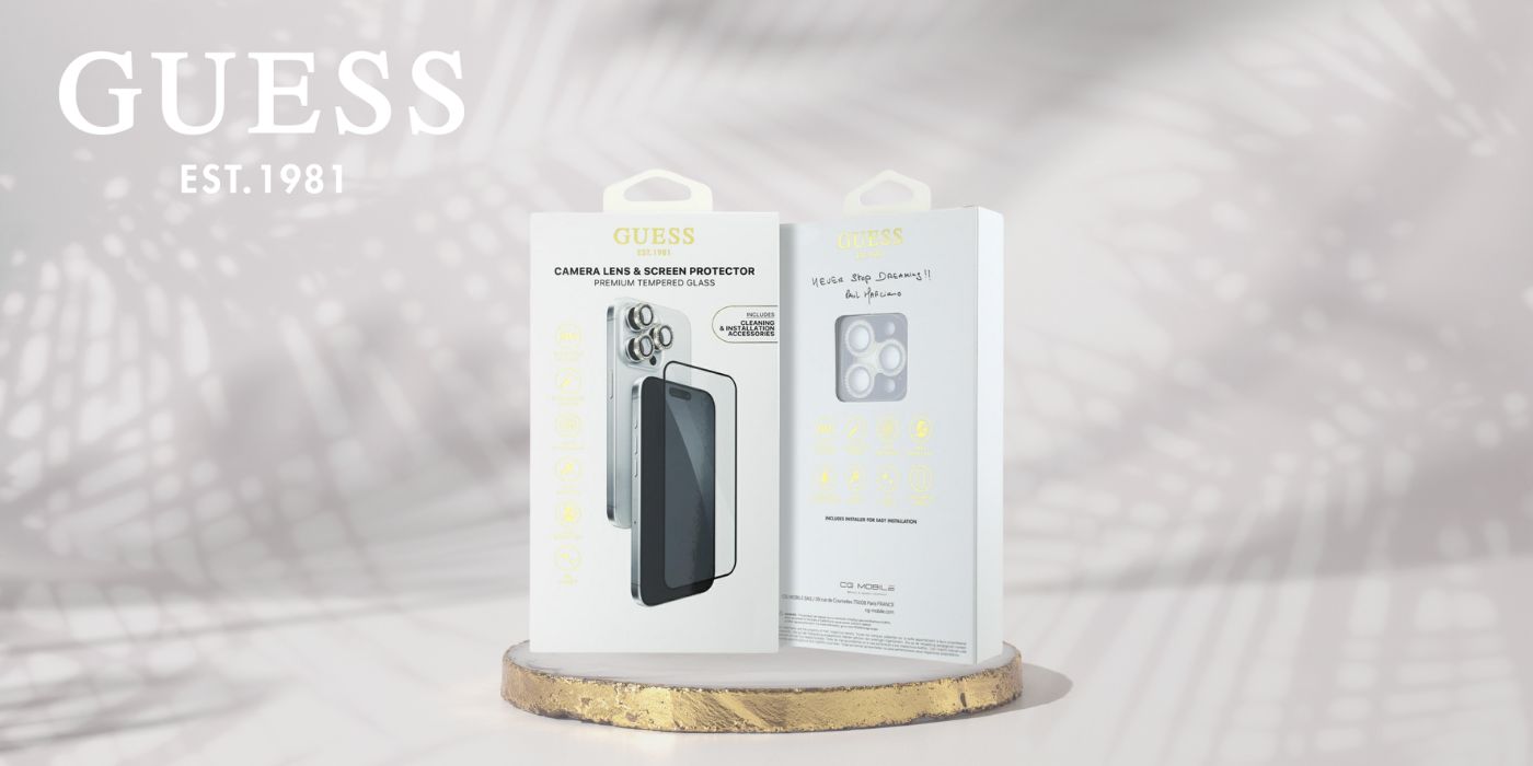 2-in-1 rinkinys Guess BP Rhinestone ekrano ir kameros objektyvo stiklas, skirtas iPhone 16 Pro Max auksinis aprašymas - Prekės nuotrauka