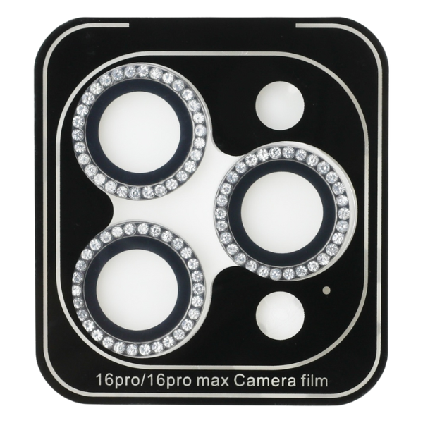 2-in-1 rinkinys Guess BP Rhinestone ekrano ir kameros lęšio stiklas, skirtas iPhone 16 Pro Max sidabrinis aprašymas - Prekės nuotrauka