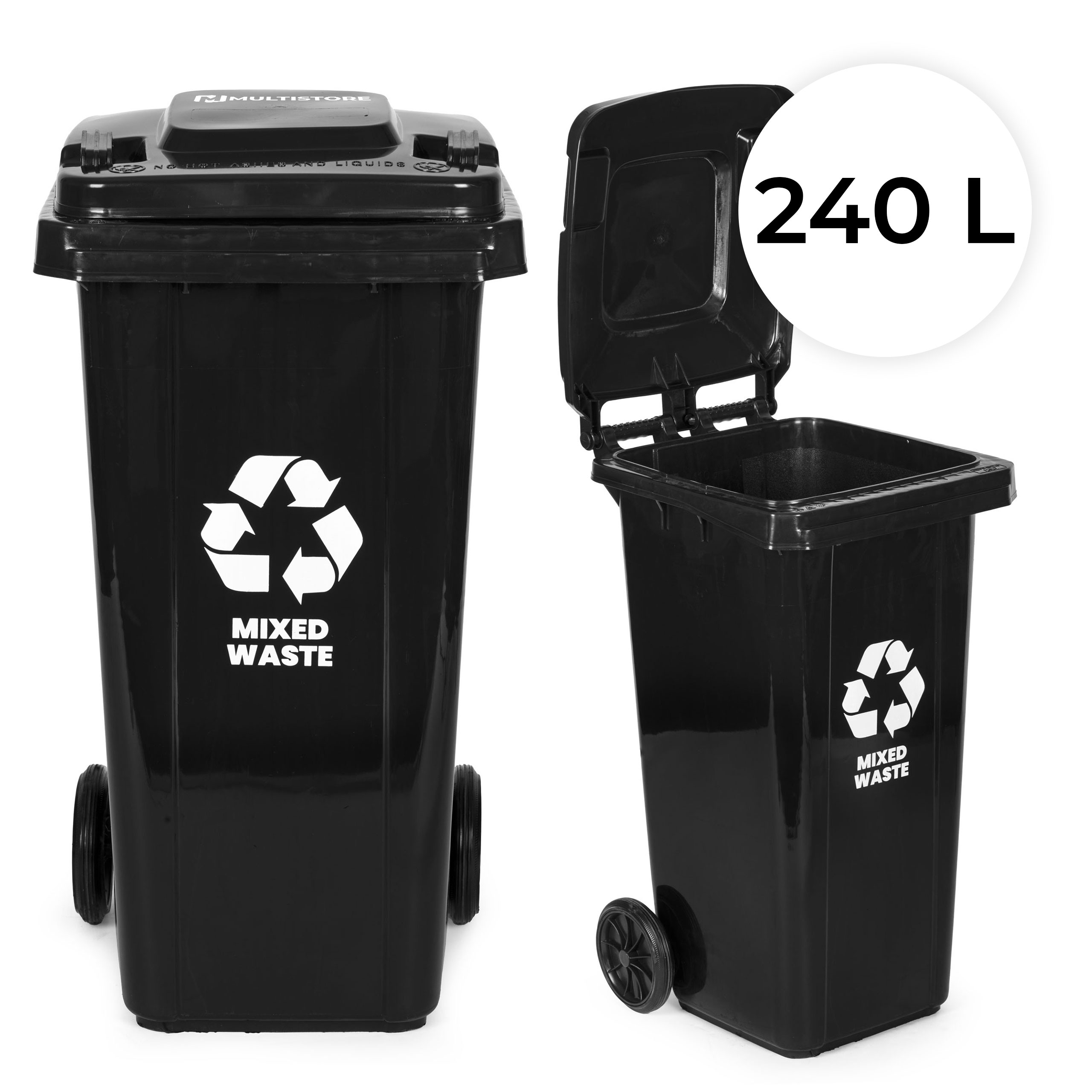 Multistore 240L Large Wheelie Bin with Rubber Wheels – Juodas for Mixed Waste aprašymas - Prekės nuotrauka