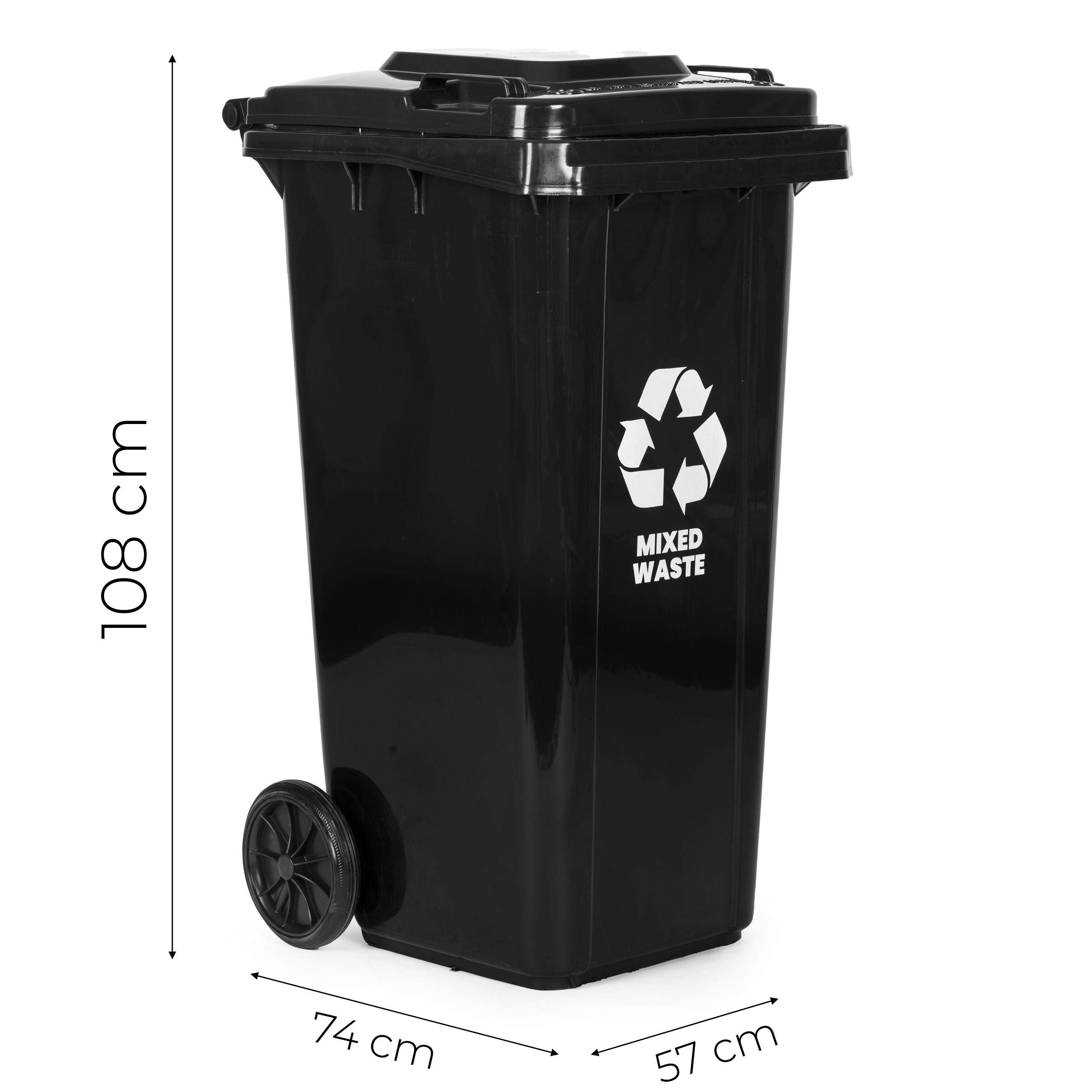Multistore 240L Large Wheelie Bin with Rubber Wheels – Juodas for Mixed Waste aprašymas - Prekės nuotrauka