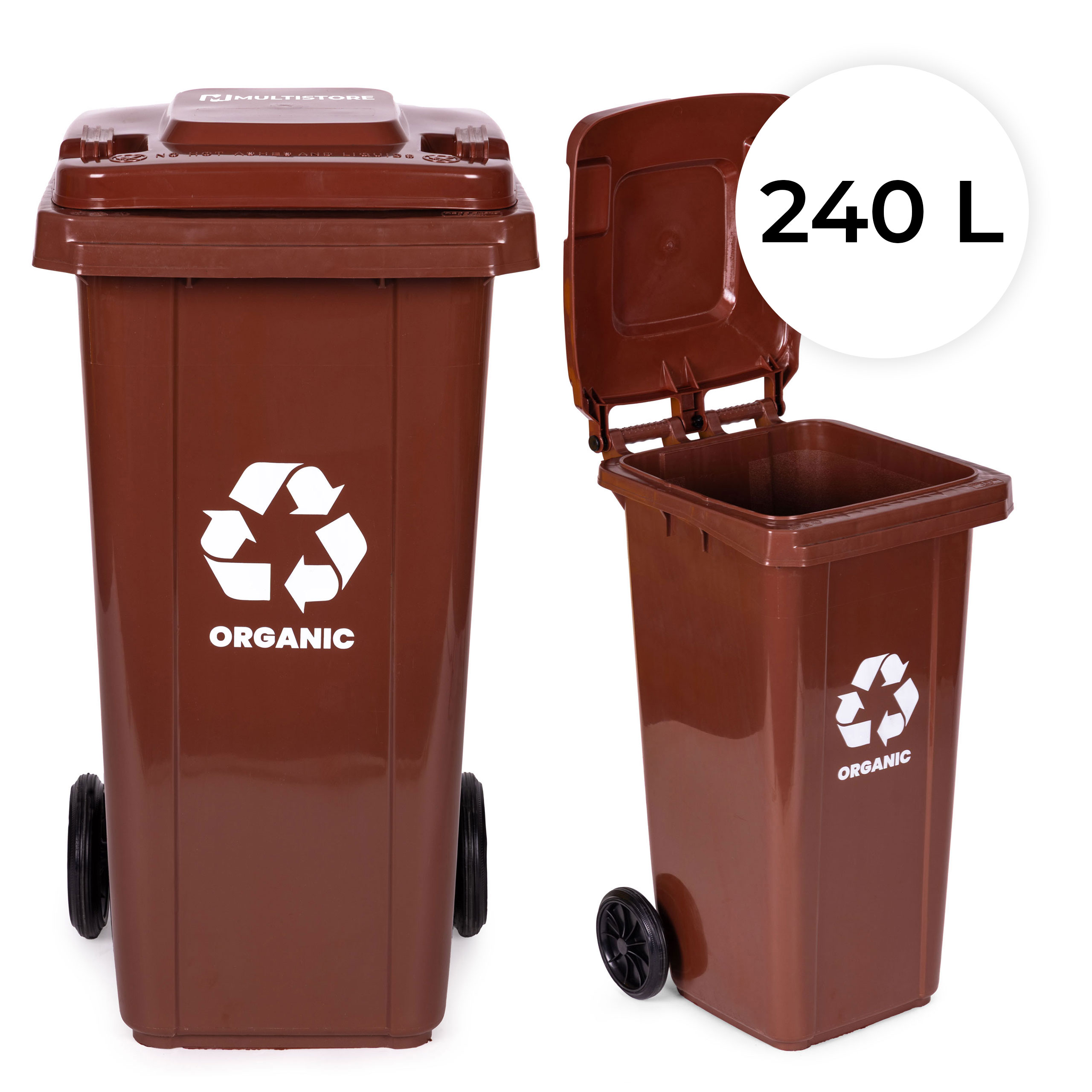 Multistore 240L Large Wheelie Bin with Rubber Wheels – Brown for Organic (BIO) Waste aprašymas - Prekės nuotrauka