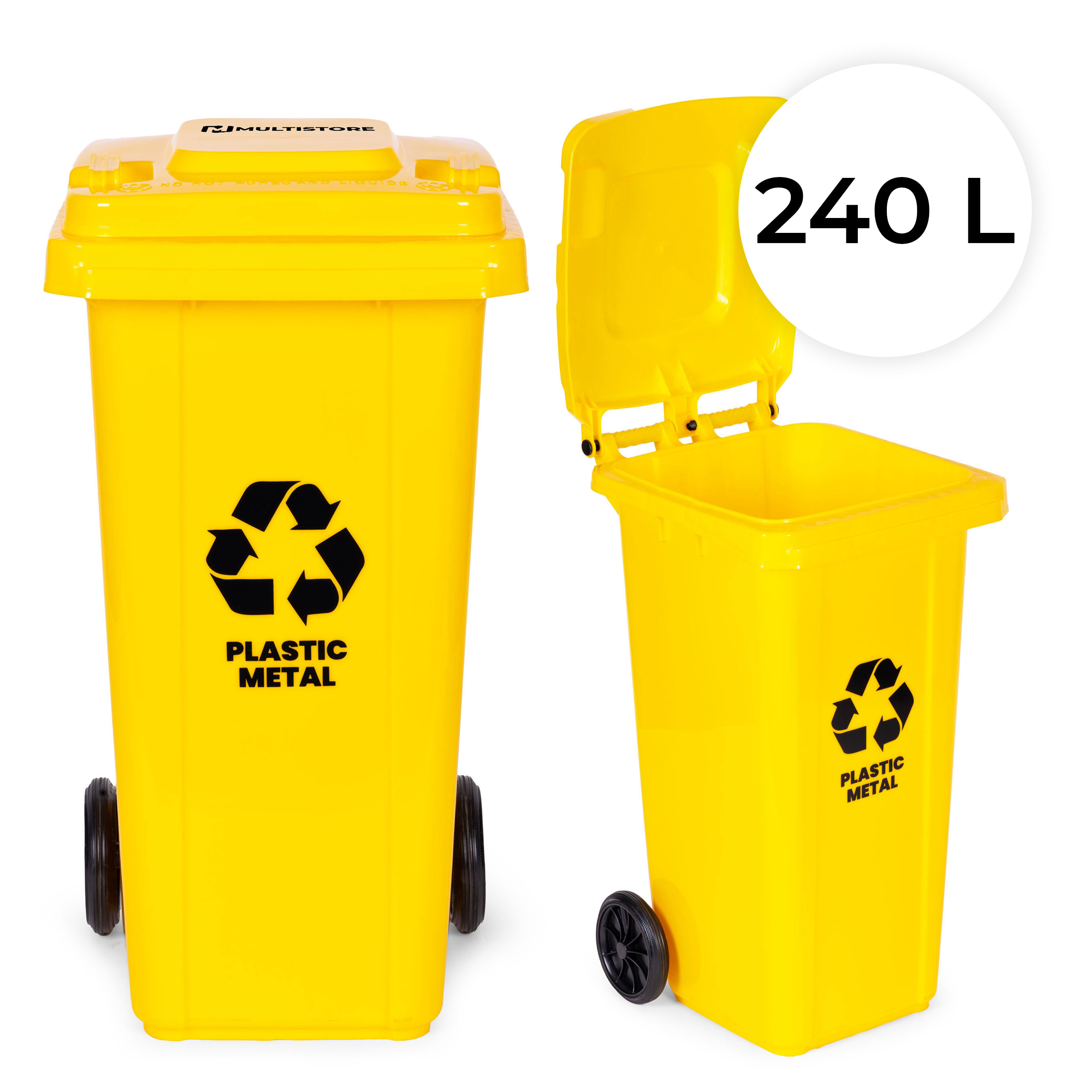 Multistore 240L large wheelie bin with rubber wheels – yellow for plastikas waste aprašymas - Prekės nuotrauka