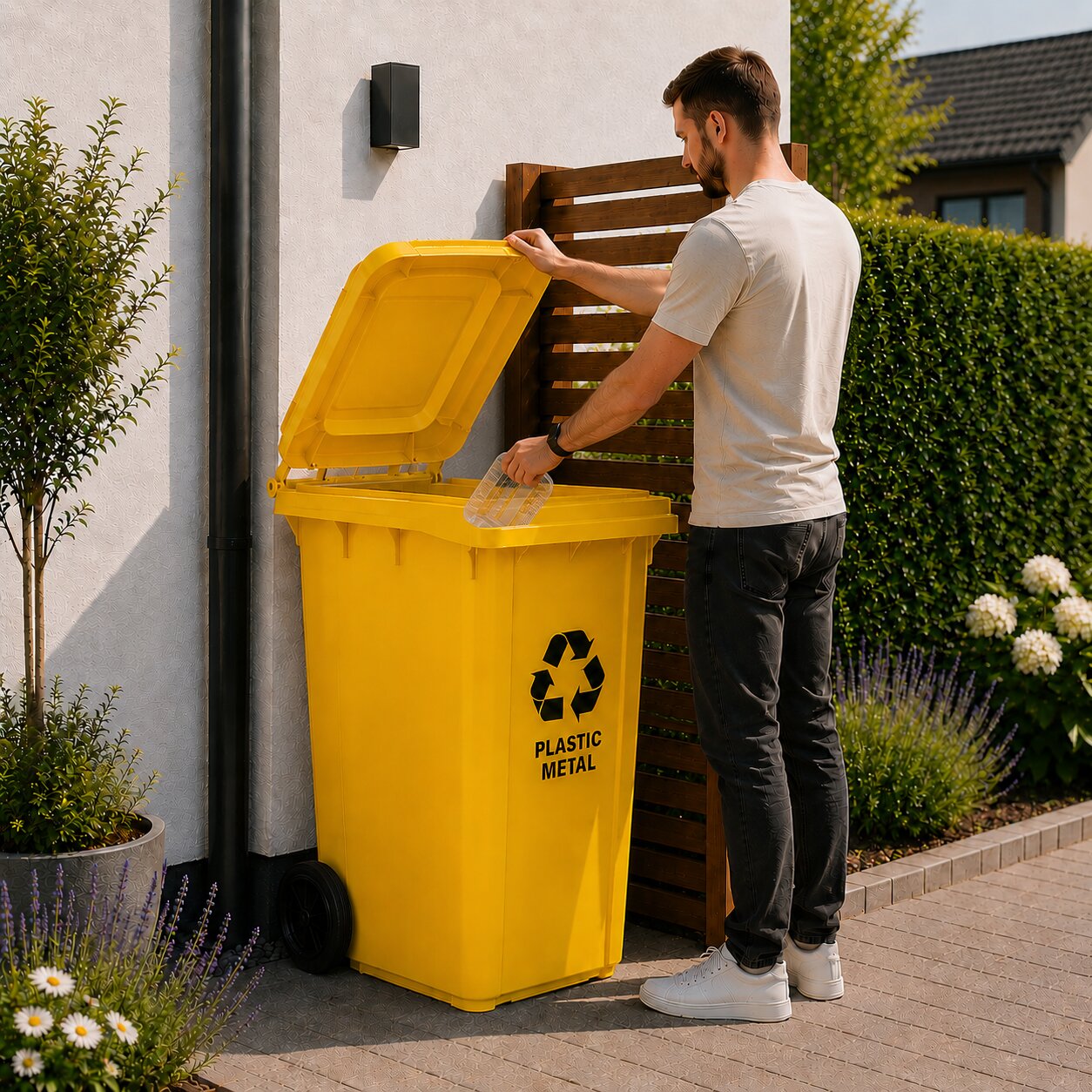 Multistore 240L large wheelie bin with rubber wheels – yellow for plastikas waste aprašymas - Prekės nuotrauka