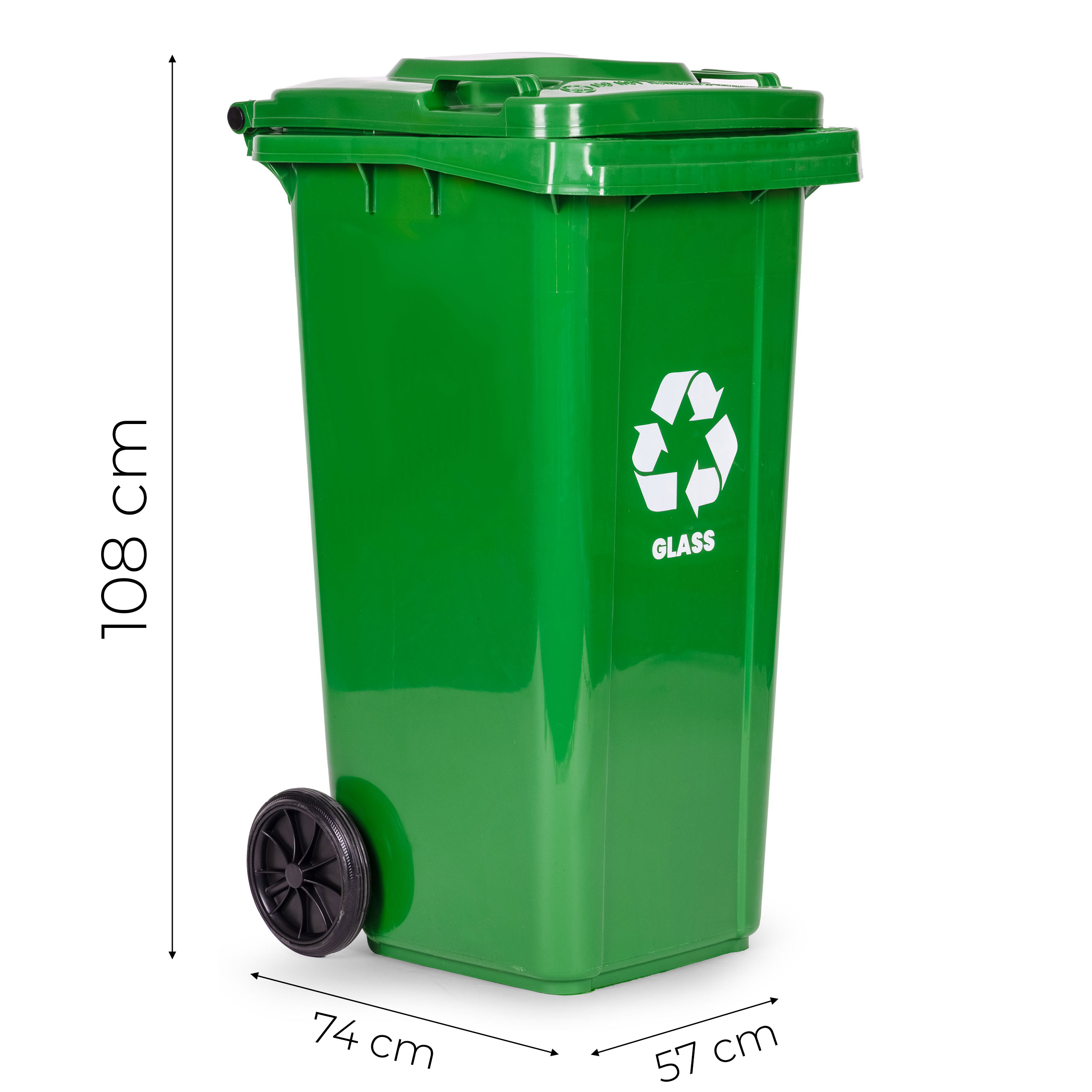 Multistore 240L large wheelie bin with rubber wheels – žalias for glass waste aprašymas - Prekės nuotrauka