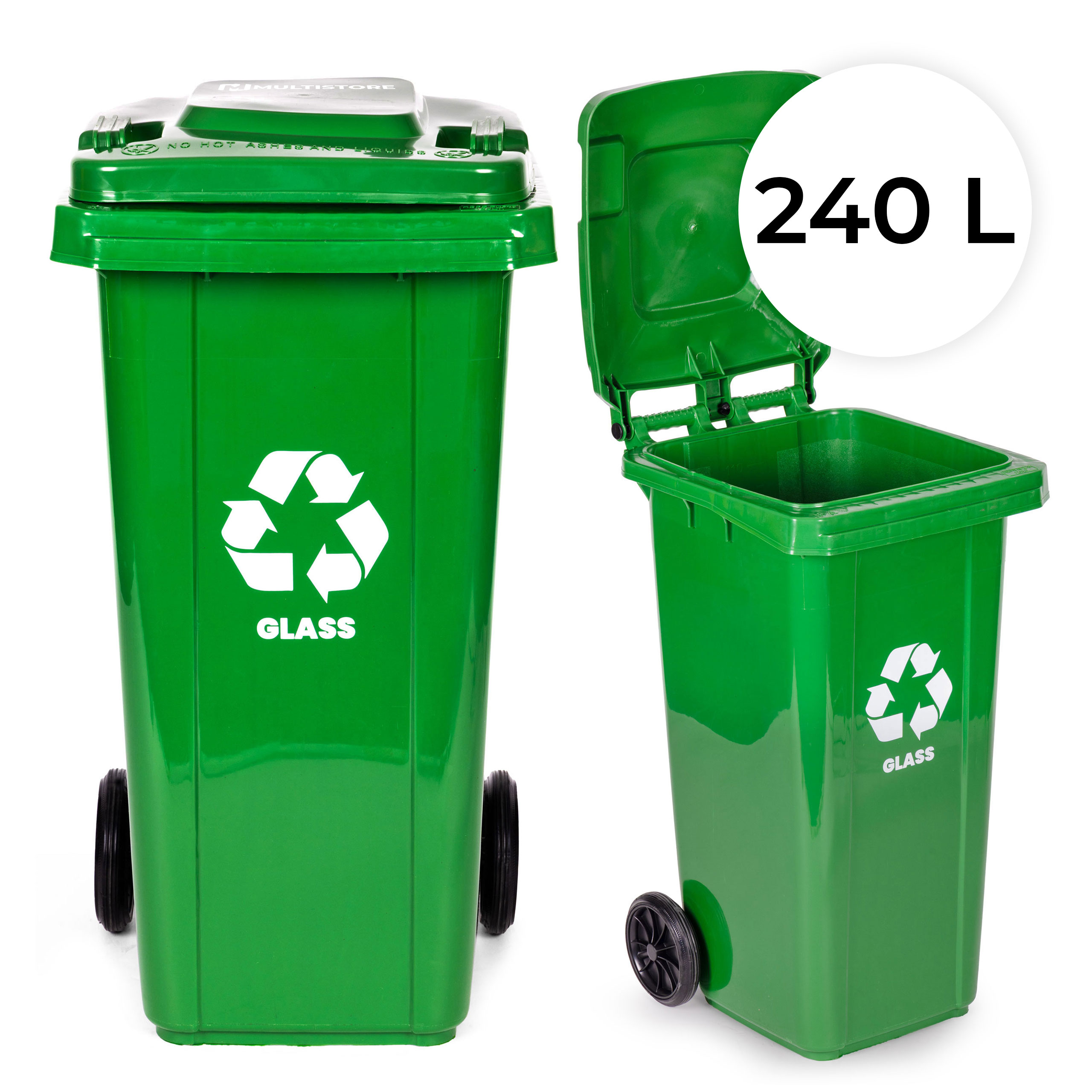 Multistore 240L large wheelie bin with rubber wheels – žalias for glass waste aprašymas - Prekės nuotrauka