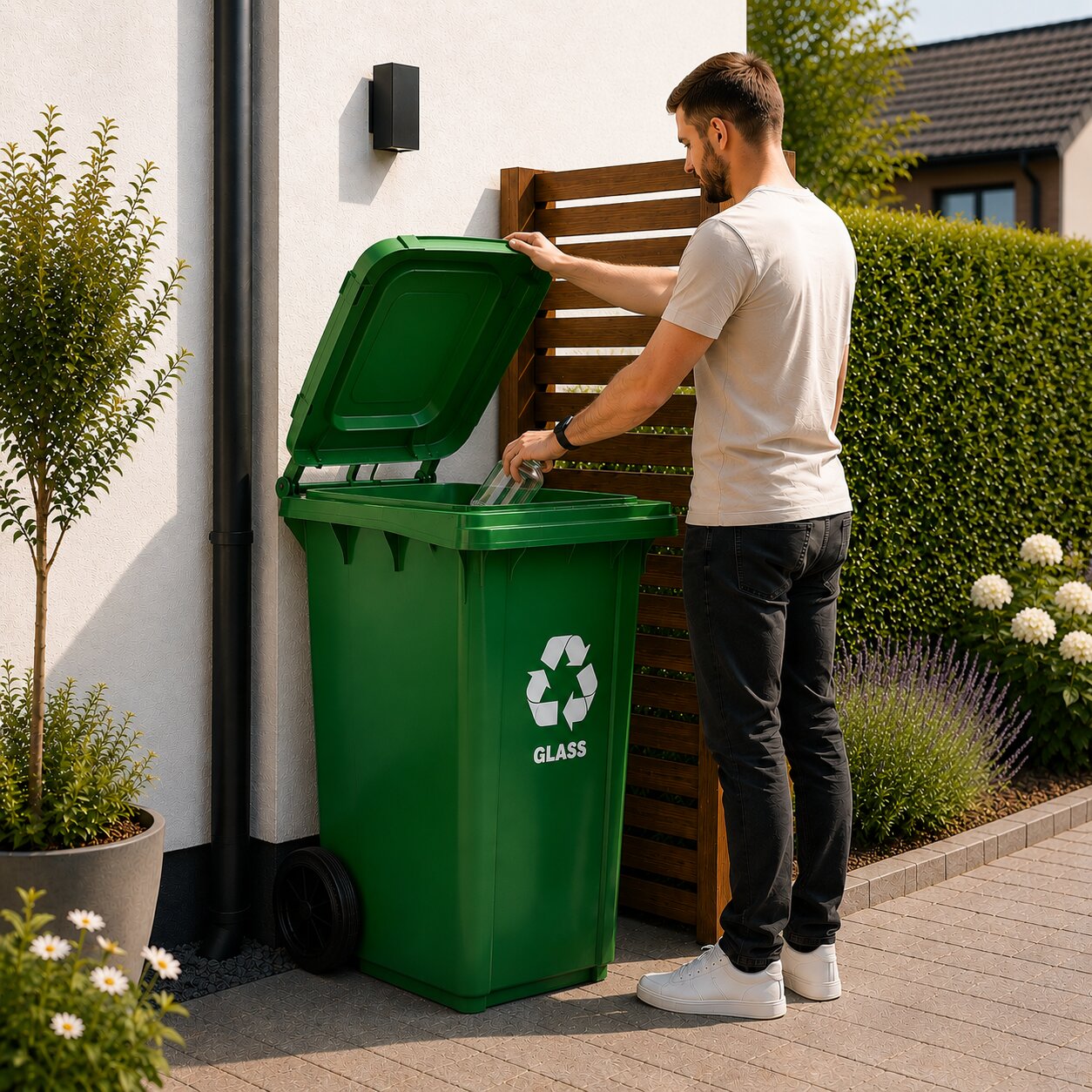 Multistore 240L large wheelie bin with rubber wheels – žalias for glass waste aprašymas - Prekės nuotrauka