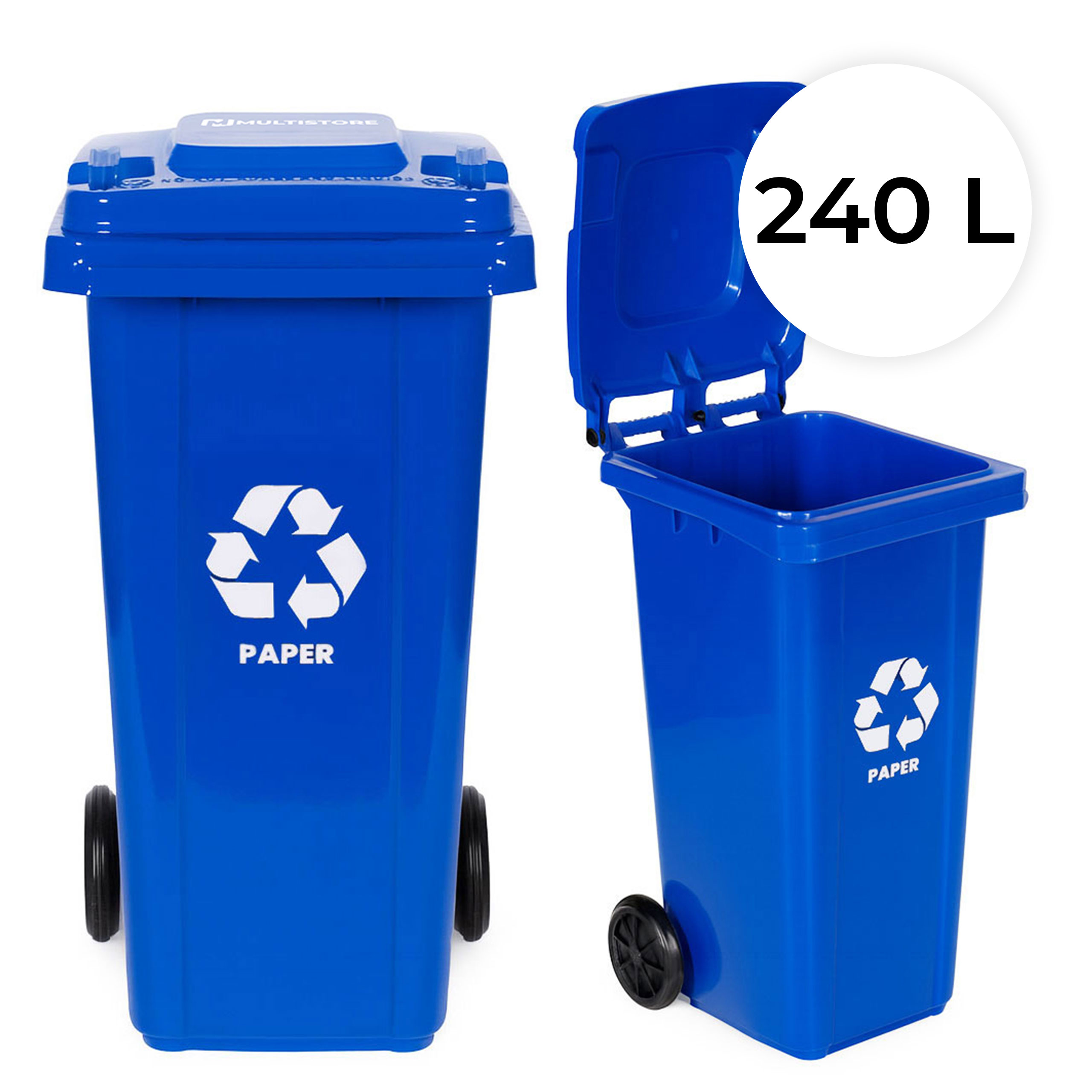 Multistore 240L large wheelie bin with rubber wheels – mėlynas for paper waste aprašymas - Prekės nuotrauka
