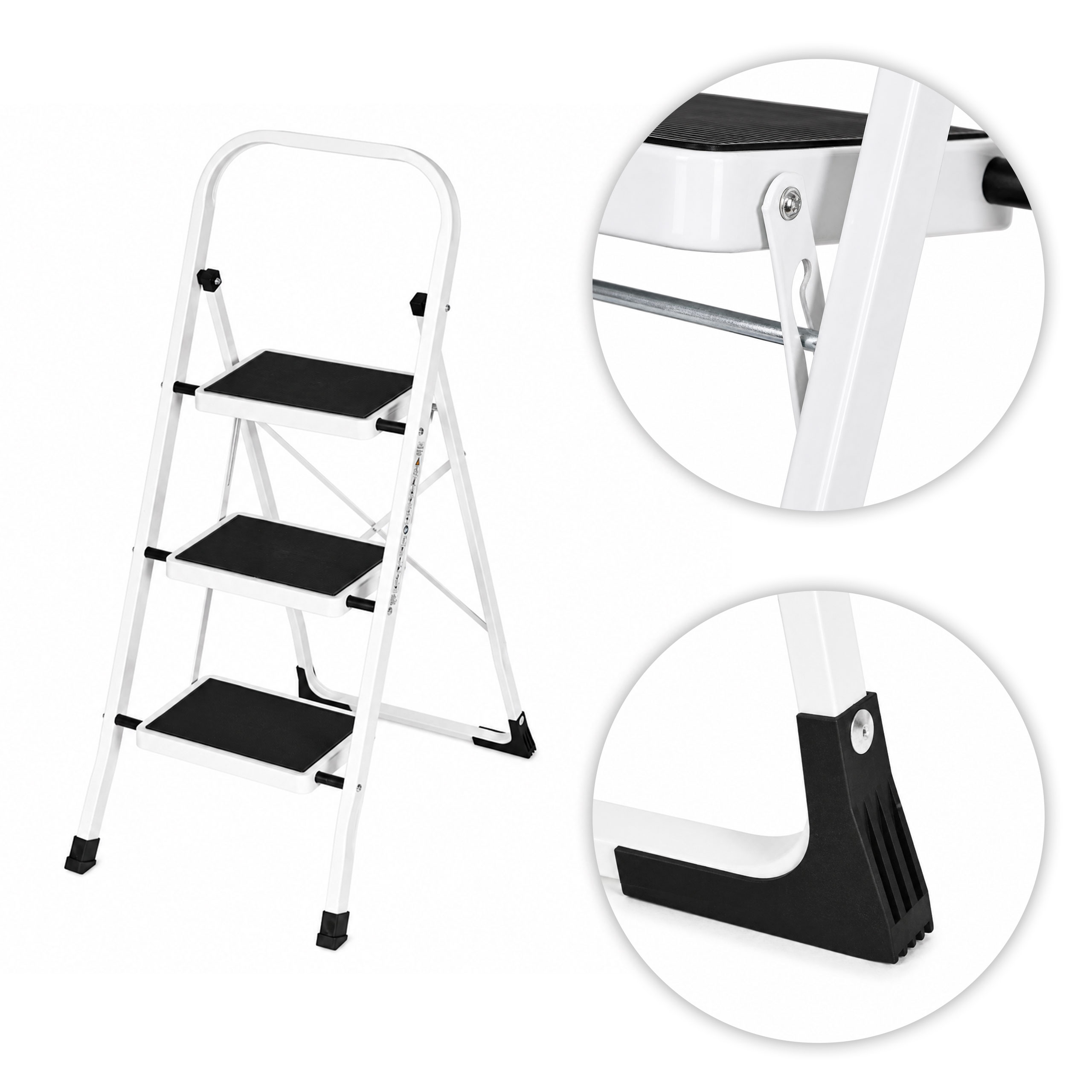 3-step steel ladder non-slip steps foldable ModernHome aprašymas - Prekės nuotrauka
