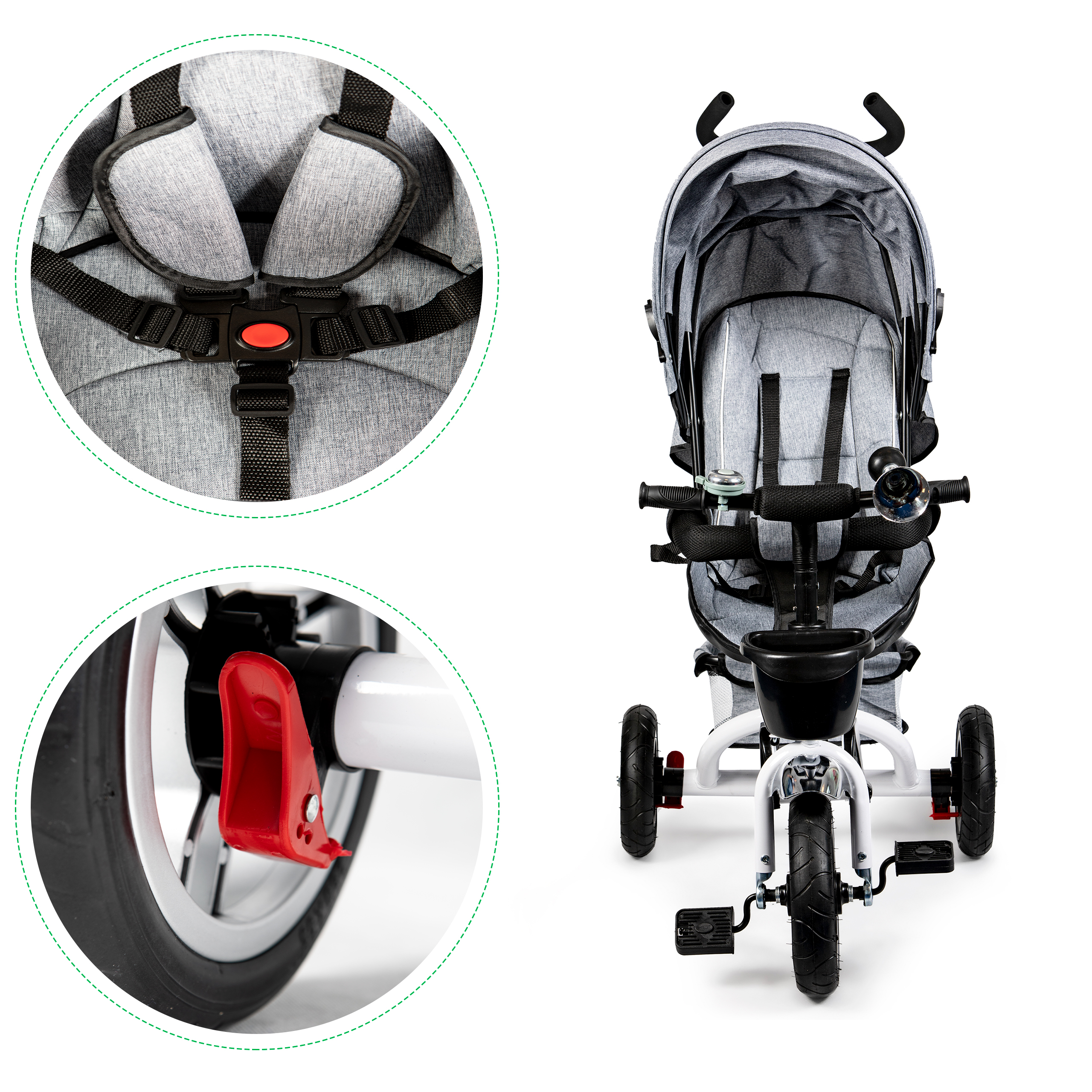 360° besisukantis triratis Deluxe su stogeliu, pilkas, ECOTOYS aprašymas - Prekės nuotrauka