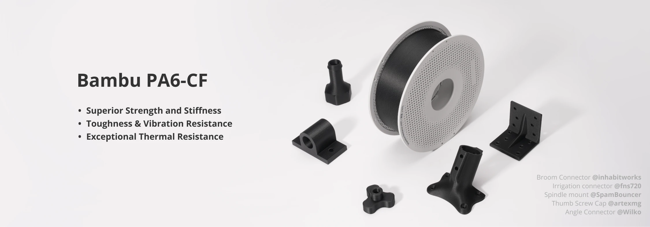 3D Plastikas – Filamentas PA6-CF With spool/Su rite juodos spalvos | 1.75 mm, 1kg | Bambu Lab aprašymas - Prekės nuotrauka