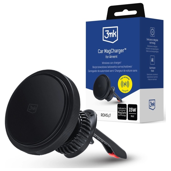3MK Car MagCharger 15W indukcinis įkrovimo laikiklis ventiliacijos grotelėms, juodos spalvos aprašymas - Prekės nuotrauka