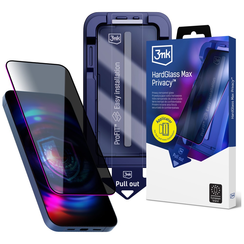 3MK HardGlass Max Privacy apsauginis stiklas su aplikatoriumi, skirtas Samsung Galaxy S24/S25 aprašymas - Prekės nuotrauka
