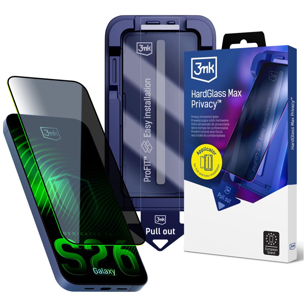 3MK HardGlass Max Privacy privatumą saugantis stiklas Samsung Galaxy S26, juodos spalvos aprašymas - Prekės nuotrauka