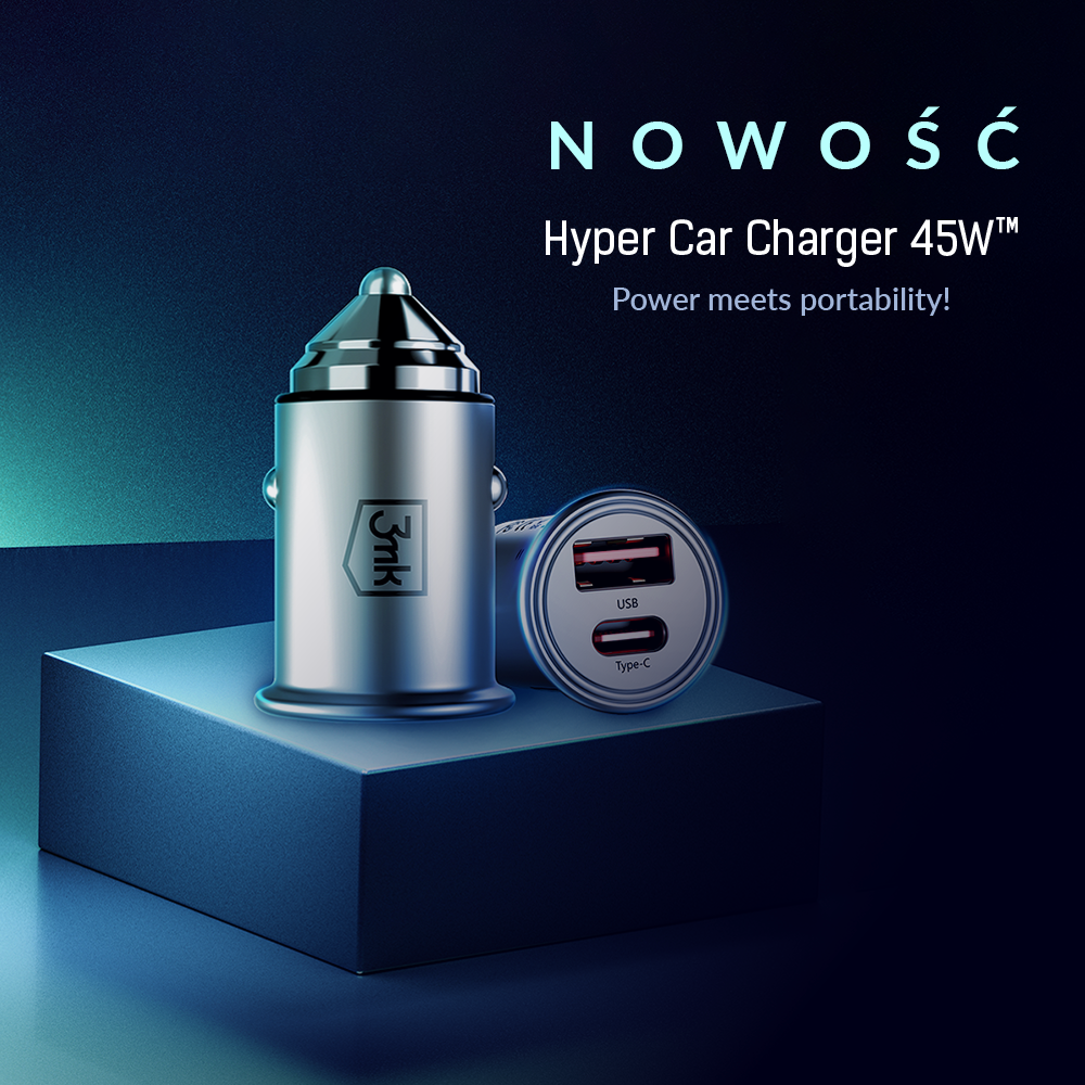 3MK Hyper automobilinis įkroviklis 45W automobilinis įkroviklis 1xUSB-A + 1xUSB-C aprašymas - Prekės nuotrauka