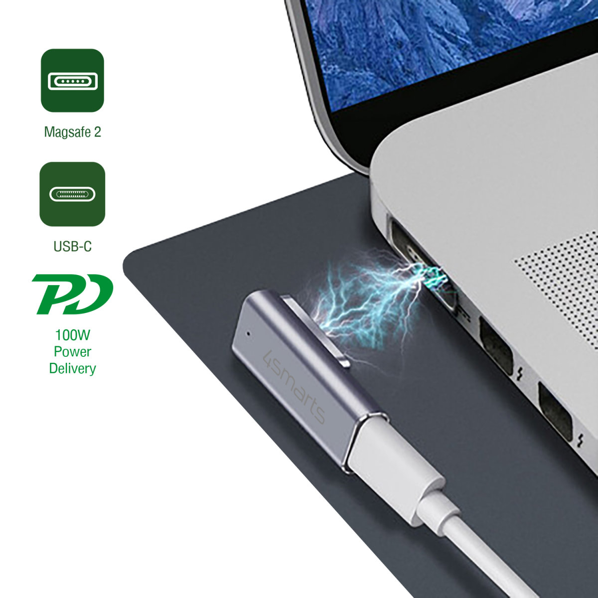4smarts USB-C adapteris PD 100W Magsafe 2540466 aprašymas - Prekės nuotrauka 4smarts USB-C adapteris PD 100W Magsafe 2540466 aprašymas - Prekės nuotrauka