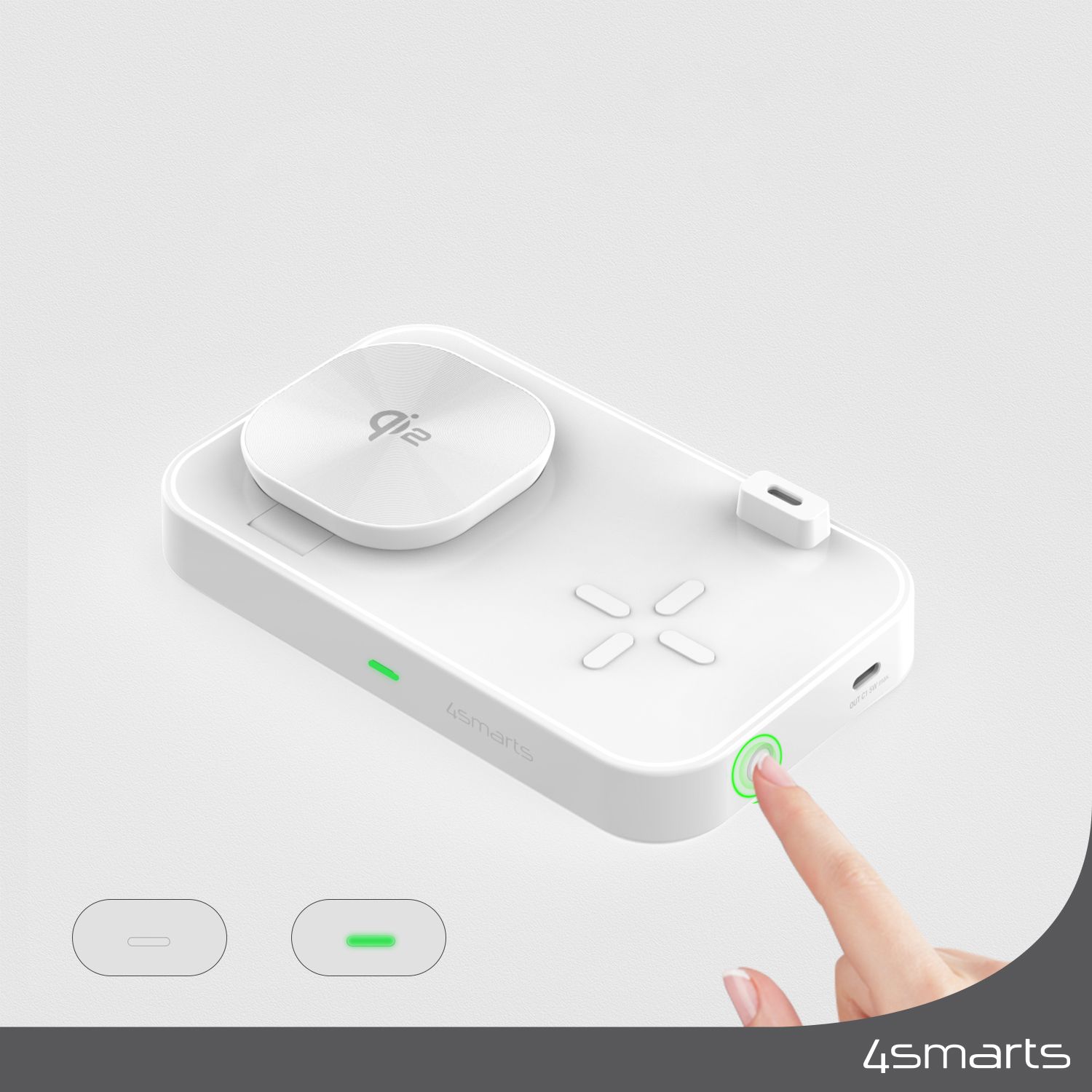 4smarts belaidis įkroviklis QI2 Trident 2in1 + USB-C + Laidinis įkroviklis 30W baltos spalvos 540998 aprašymas - Prekės nuotrauka
