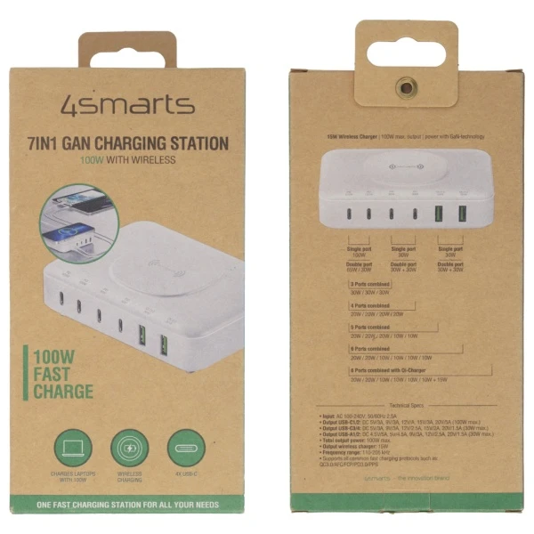 4smarts įkrovimo stotelė 7in1 100W su belaidžio įkrovimo galimybe baltos spalvos 540570 aprašymas - Prekės nuotrauka 4smarts įkrovimo stotelė 7in1 100W su belaidžio įkrovimo galimybe baltos spalvos 540570 aprašymas - Prekės nuotrauka