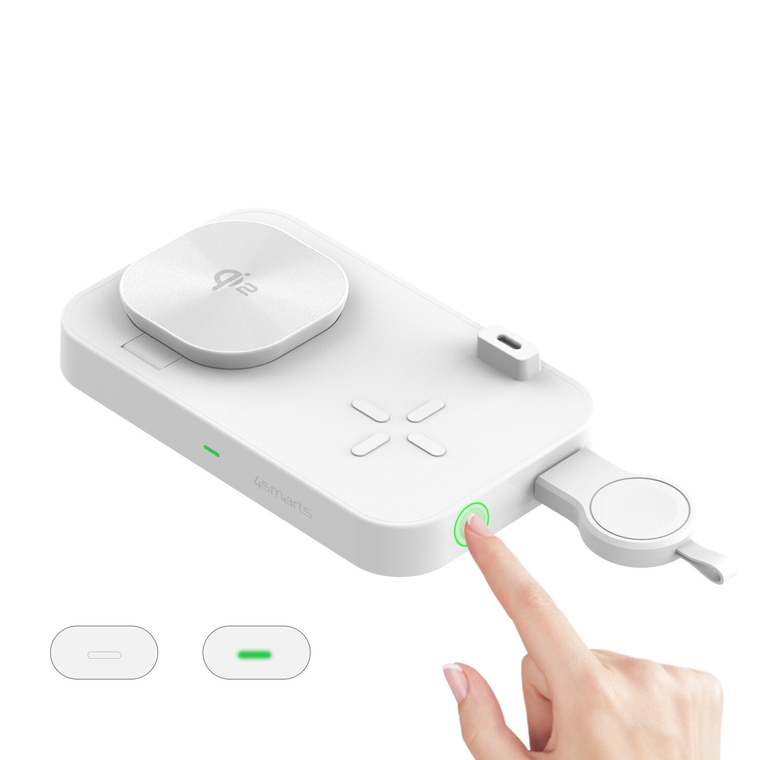4smarts Qi2 Trident Charging Station with Charger for Galaxy Watch baltos spalvos aprašymas - Prekės nuotrauka
