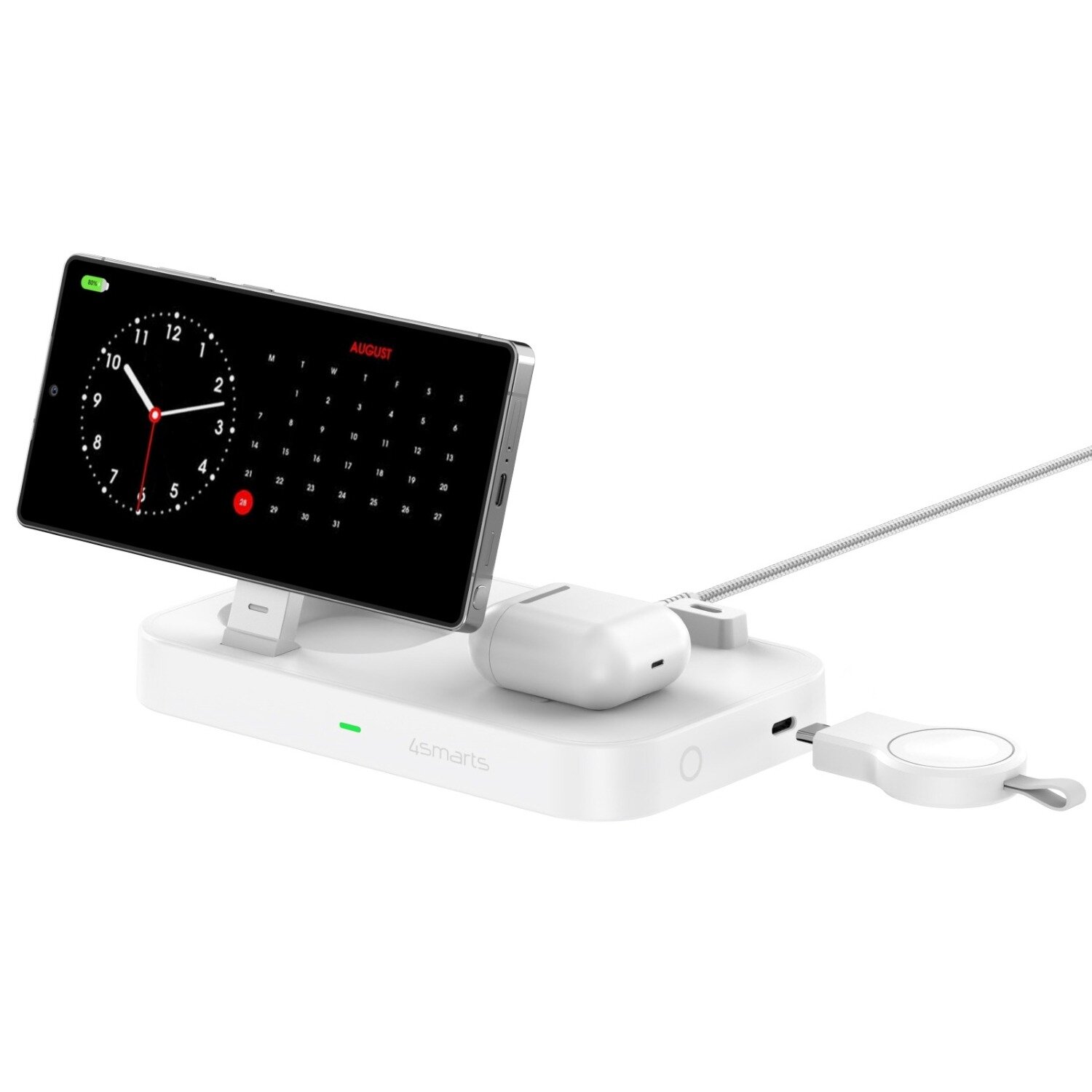 4smarts Qi2 Trident Charging Station with Charger for Galaxy Watch baltos spalvos aprašymas - Prekės nuotrauka